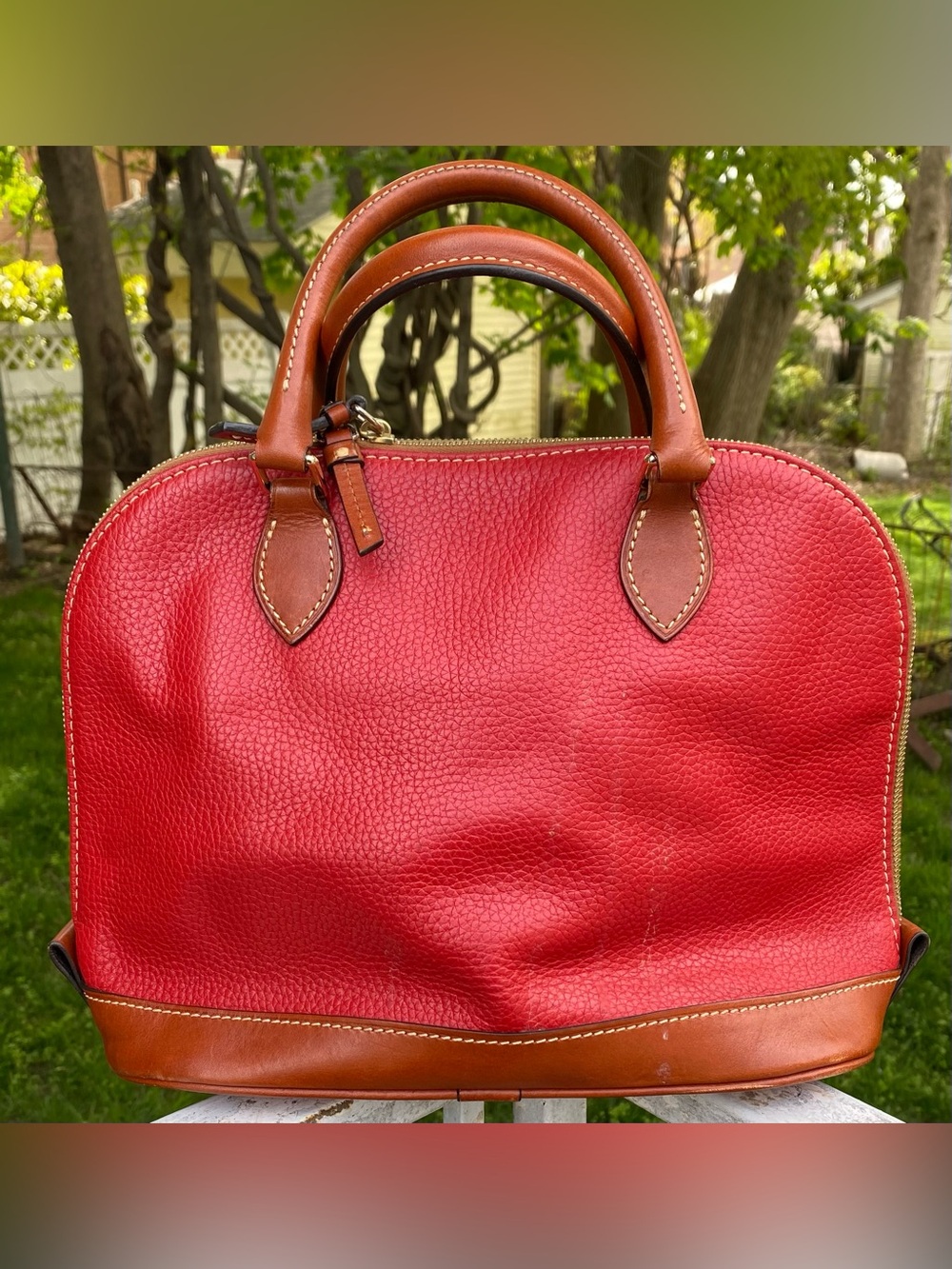 Dooney & Bourke Red Pebbled Leather Satchel Top Handle Bag Crossbody Strap - Picture 3 of 10